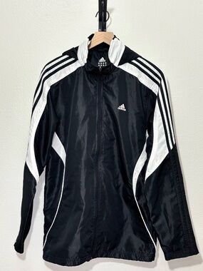 Adidas Black 3-Stripe Windbreaker Jacket Size M – Full Zip Lightweight Hooded